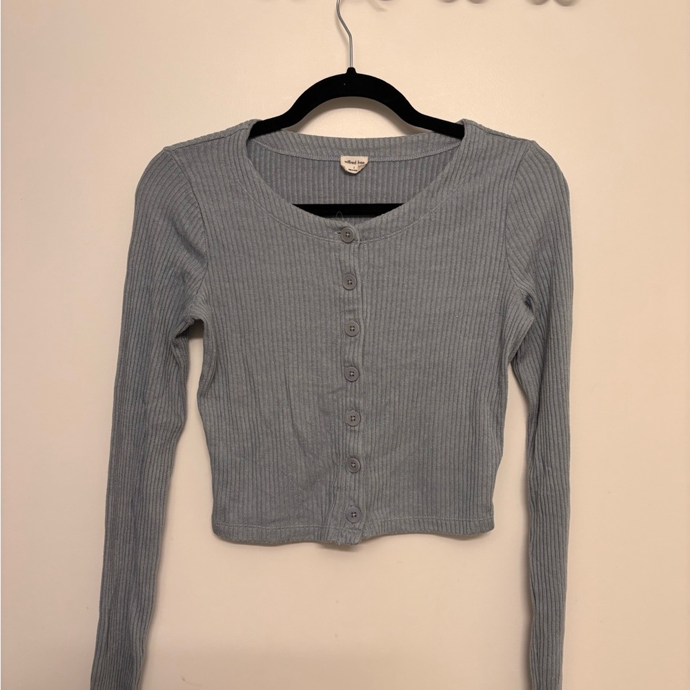 Women's Blue Ribbed Long Sleeve Top